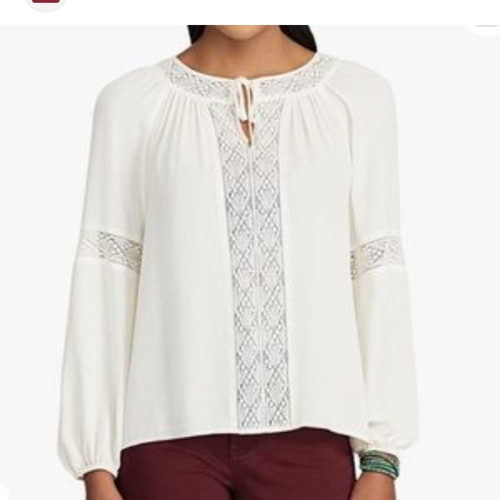 Chaps Xl cream long sleeve blouse with lace